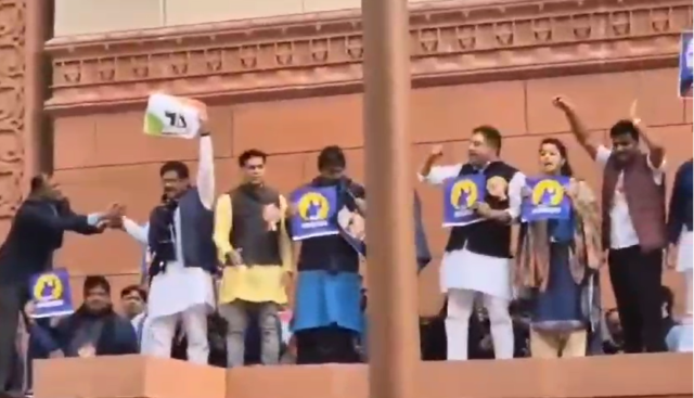 Protest to Amit Shah's comments on Ambadkar in the Rajya Sabha