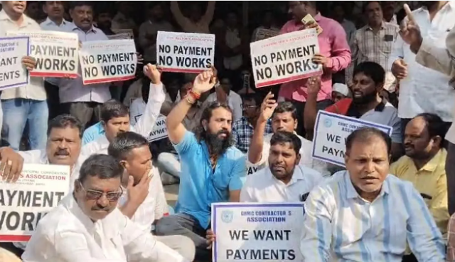 Contractors protest at GHMC office: