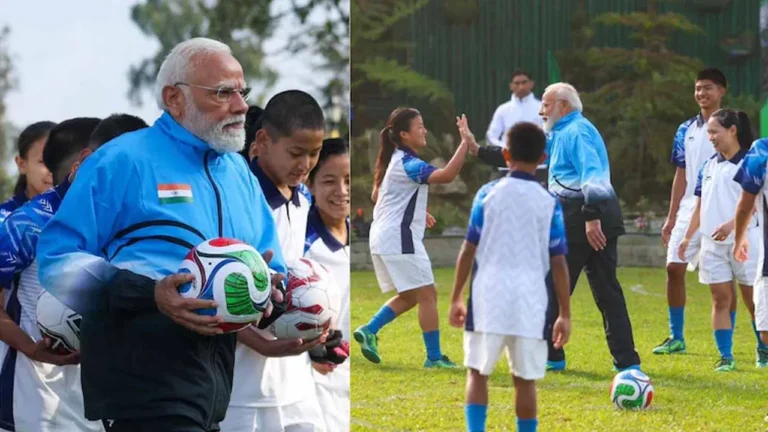 సిక్కిం పర్యటనలో మోదీ స్టైల్.. యువతతో ఫుట్‌బాల్ ఆడిన ప్రధాని